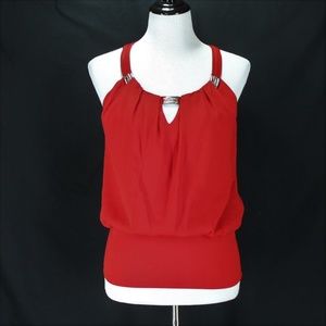 White House Black Market Tank Top Red Gold Accents